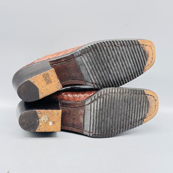 Cole Haan Shoes Womens 7 Brown Leather Western Woven Slip On Vintage Heels - Picture 8 of 11